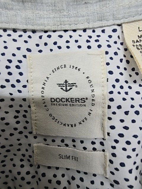Dockers Men White Slim Fit Button-Up Shirt Long Sleeve Size Regular
