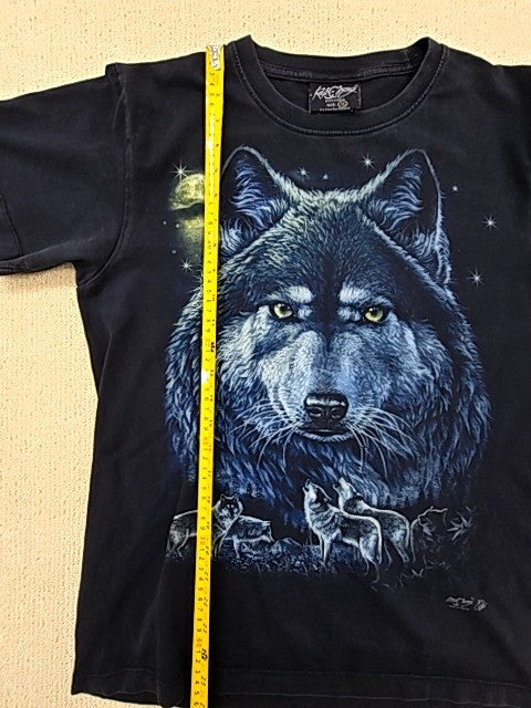Rock Chang Black Wolf Graphic T-Shirt Medium Cotton Crew