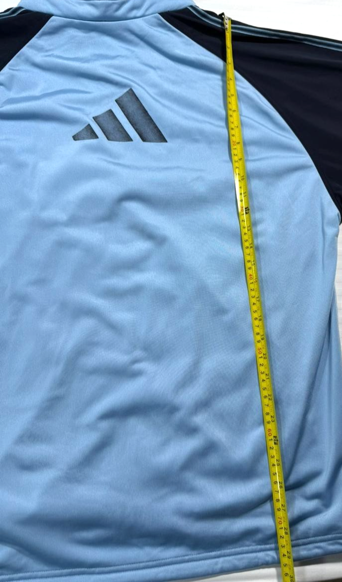Adidas Track Jacket In Light Blue And Navy Blue With A Hood - Size M