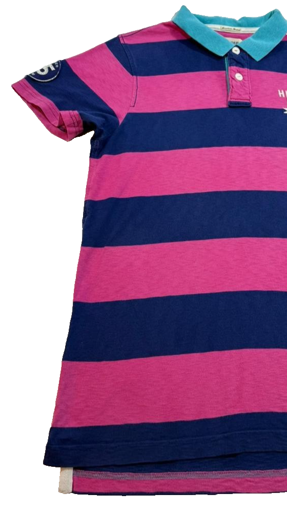 Tommy Hilfiger Women's Denim Striped Polo Shirt Short Sleeve Cotton Size XL