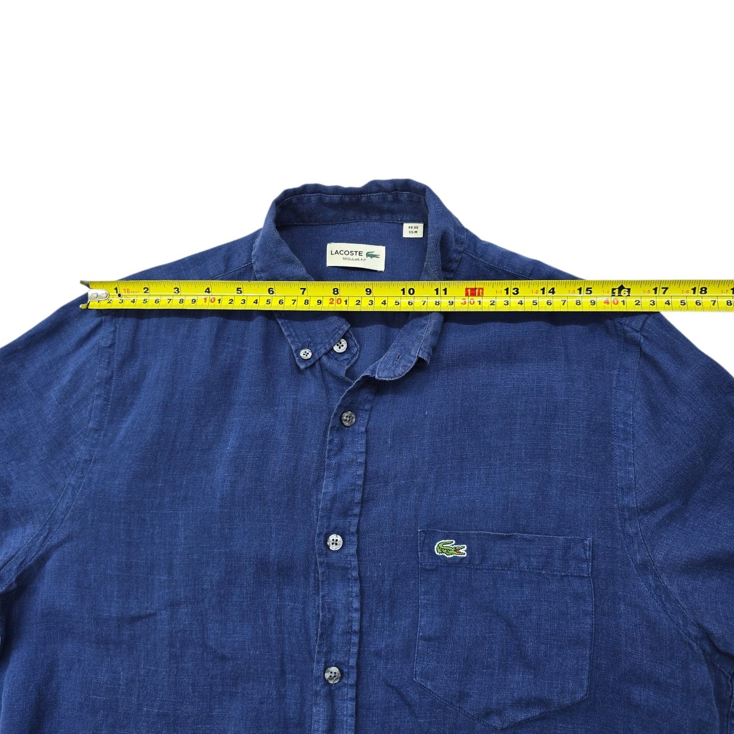 Lacoste Men's Blue Denim Short Sleeve Oxford Shirt FR40 USM