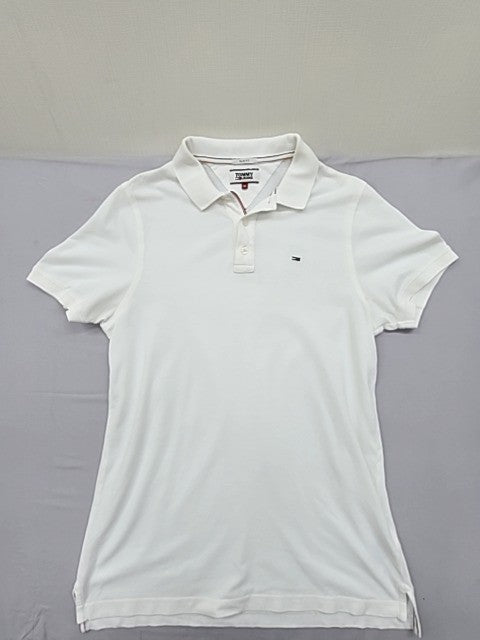 Tommy Hilfiger Tommy Jeans Slim Fit White Polo Shirt Men's M Short Sleeve Cotton
