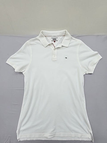 Tommy Hilfiger Tommy Jeans Slim Fit White Polo Shirt Men's M Short Sleeve Cotton