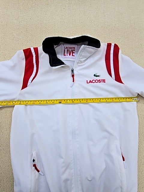 Lacoste Live White Track Jacket Men's S Zipper Hood Red Stripes
