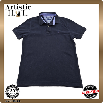 Tommy Hilfiger Navy Cotton Pique Polo Shirt Men's M Short Sleeve Tipped Collar