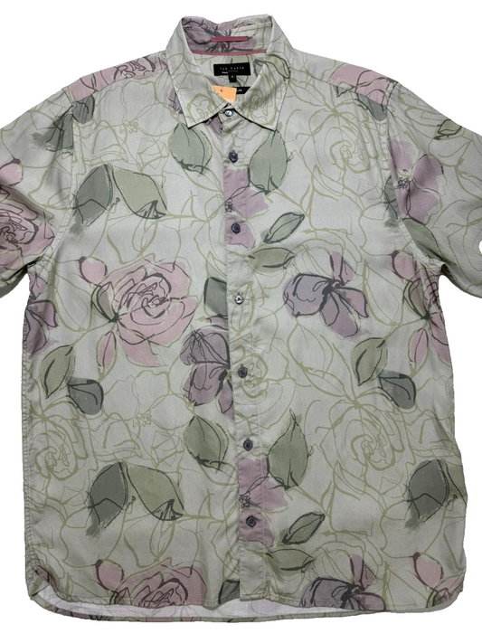 Ted Baker Men's Green Shirt – Size L, Floral, Long Sleeve