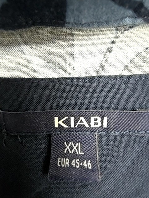 Kiabi Men's Navy Button-Down Shirt XXL Short Sleeve Leaf Pattern