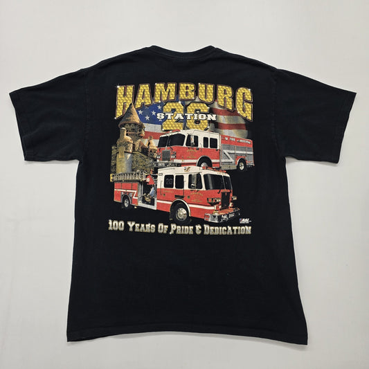 Gildan Men Black Fire Dept 100th Graphic T-Shirt Size L Regular