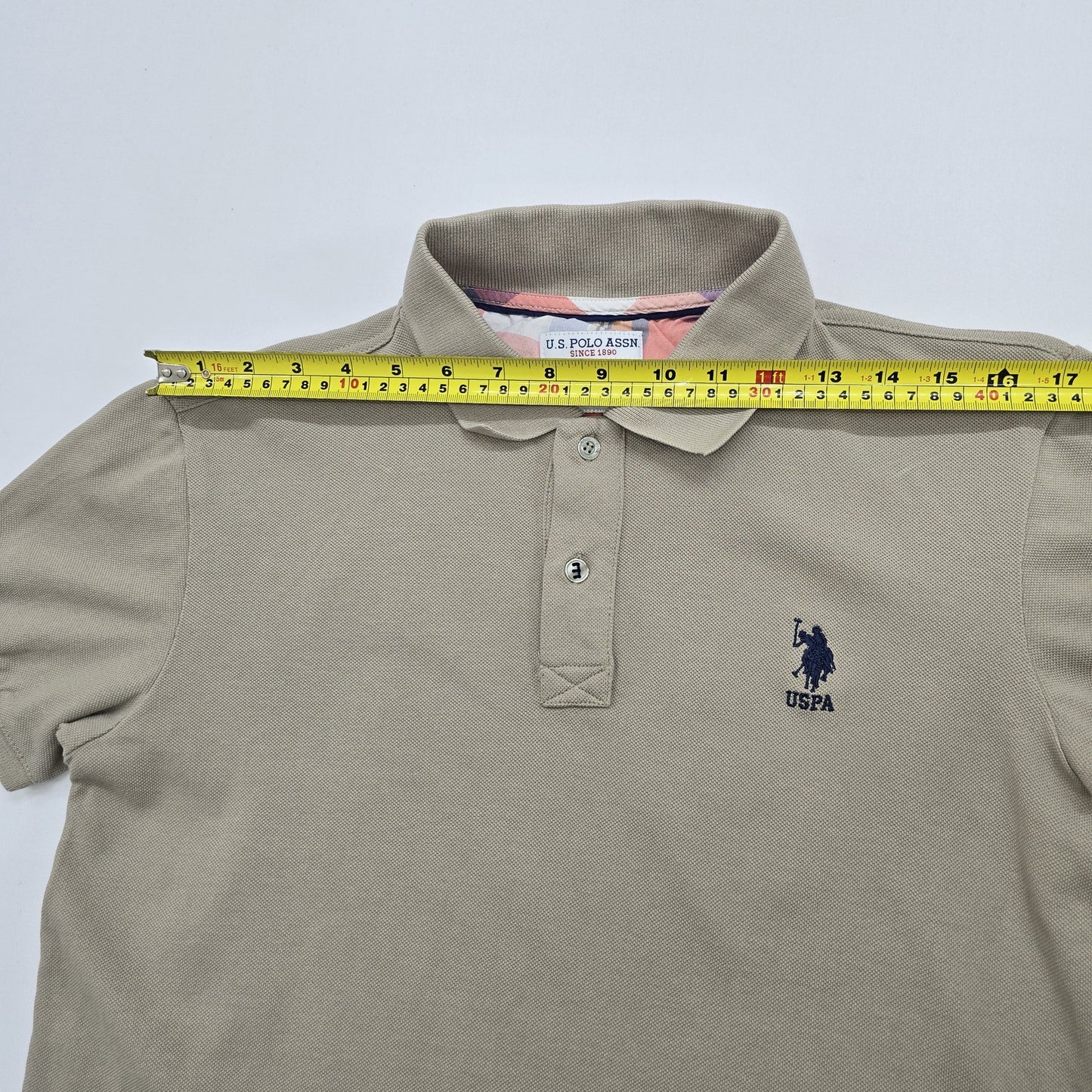 U.S. Polo Assn Men Tan Slim Polo Shirt Size M Cotton Pique Logo Collared