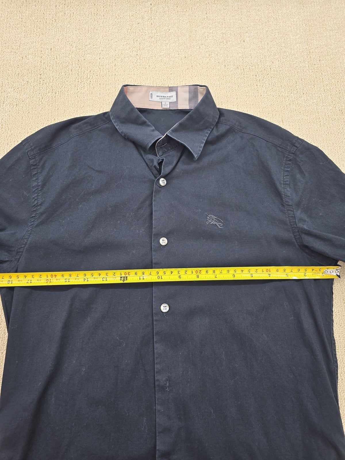 Burberry Slim Fit Navy Short Sleeve Cotton Shirt S Check GB