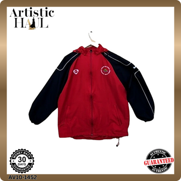 Nike Men's Red Hooded Jacket M Zipper Long Sleeve Sportswear Nylon