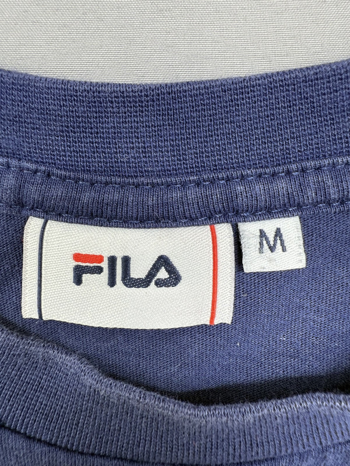 Fila Men's M Navy Cotton T-Shirt Printed Logo Red Accent Crew Neck