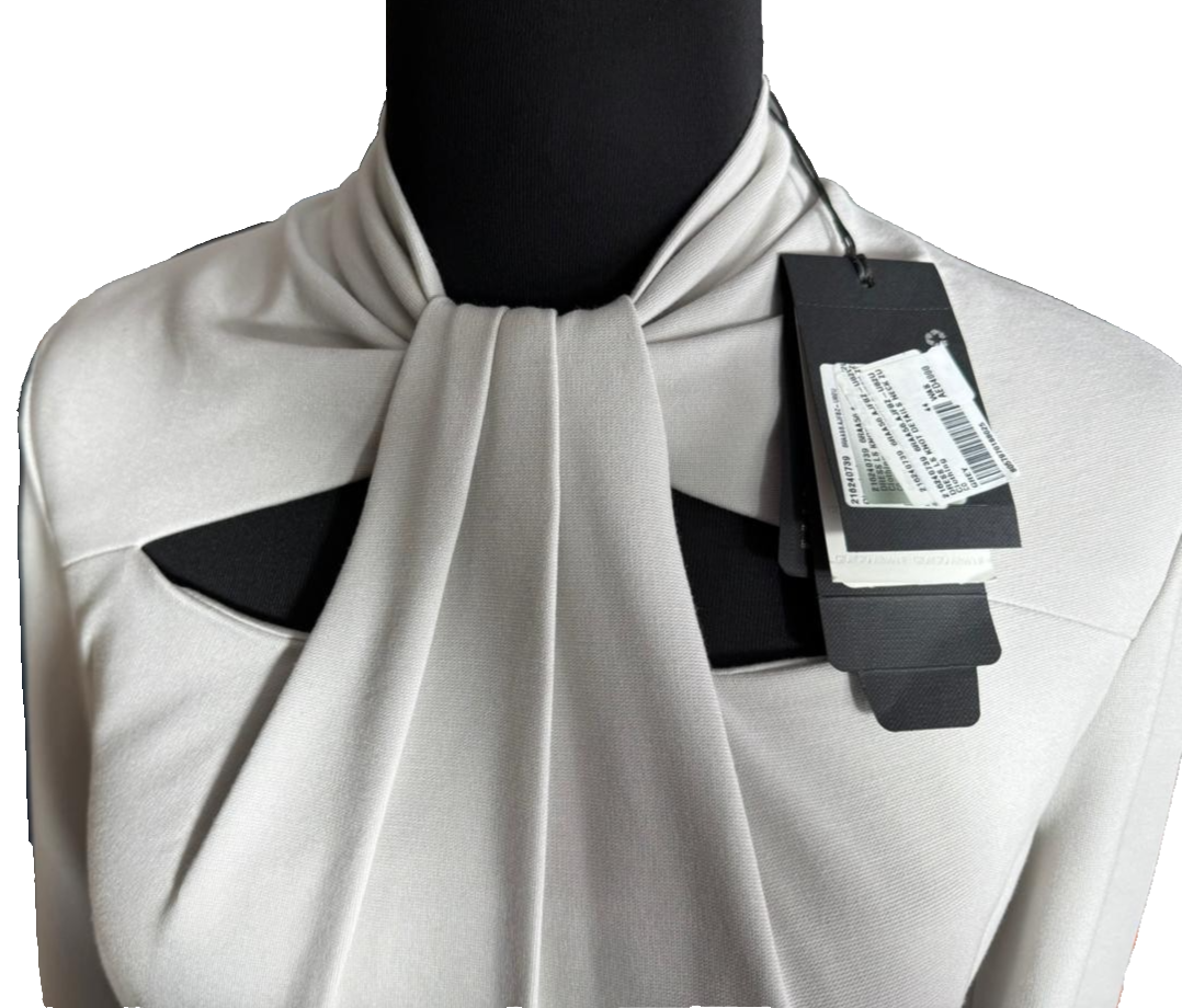 BNWT Giorgio Armani High Neck Tie Detail Midi Dress Long Sleeve Ruched Size 44