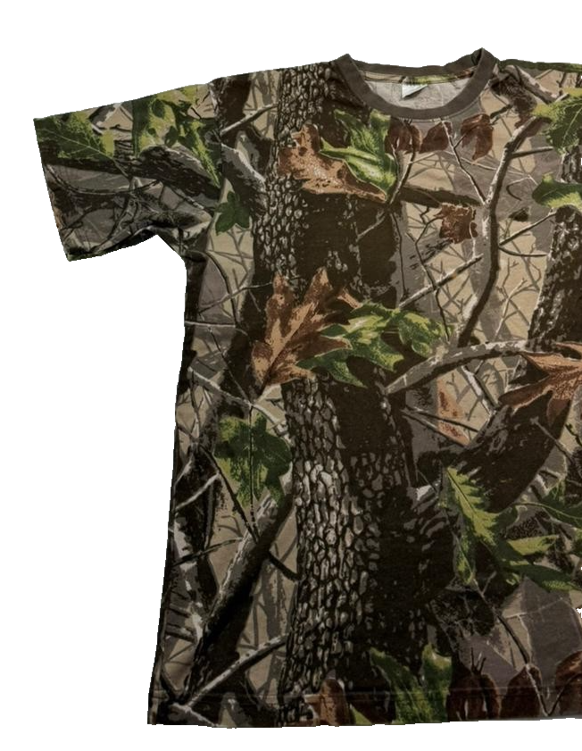 Camo Tree Pattern T-Shirt | Camouflage Leaf Print | Men's Outdoor Style, XL