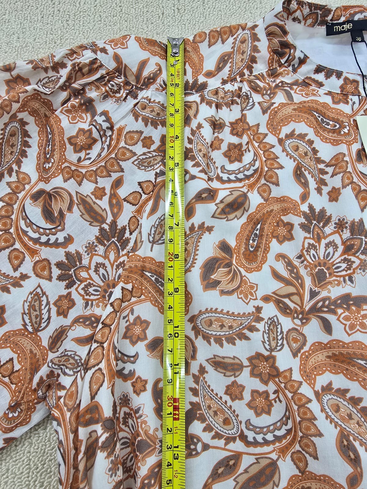 Maje Orange Paisley Long Sleeve Ruffle Top M Women