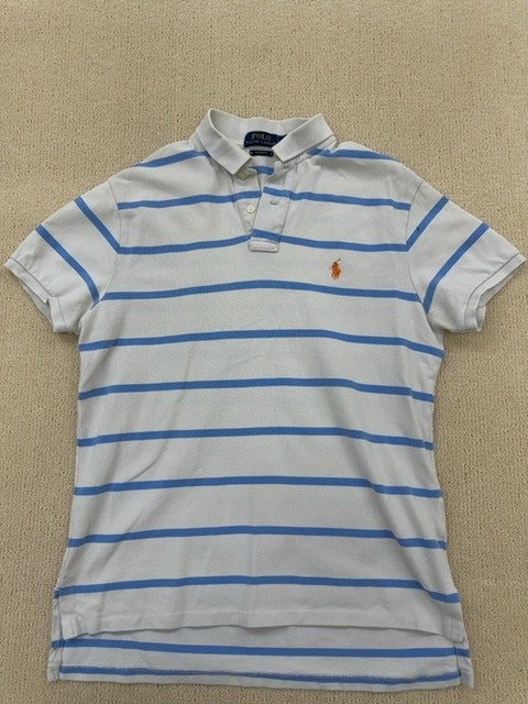 Polo Ralph Lauren Men's White Navy Stripe Short Sleeve M Custom Fit