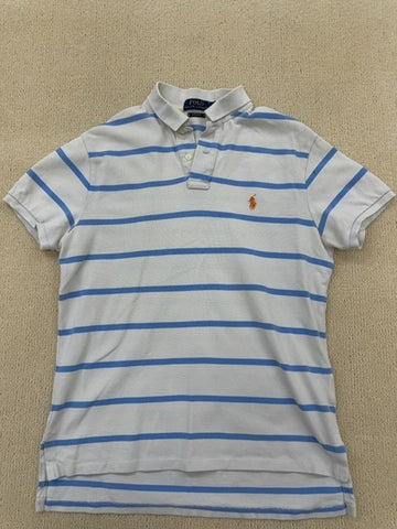 Polo Ralph Lauren Men's White Navy Stripe Short Sleeve M Custom Fit