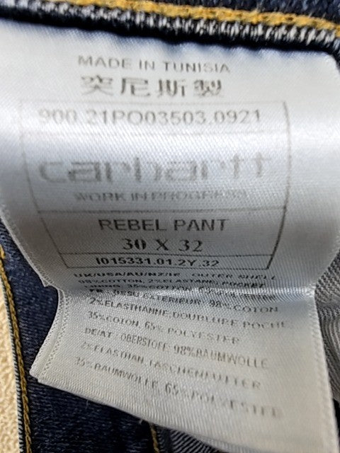 Carhartt Men's Blue Rebel Straight Leg Jeans 30x32 Stretch