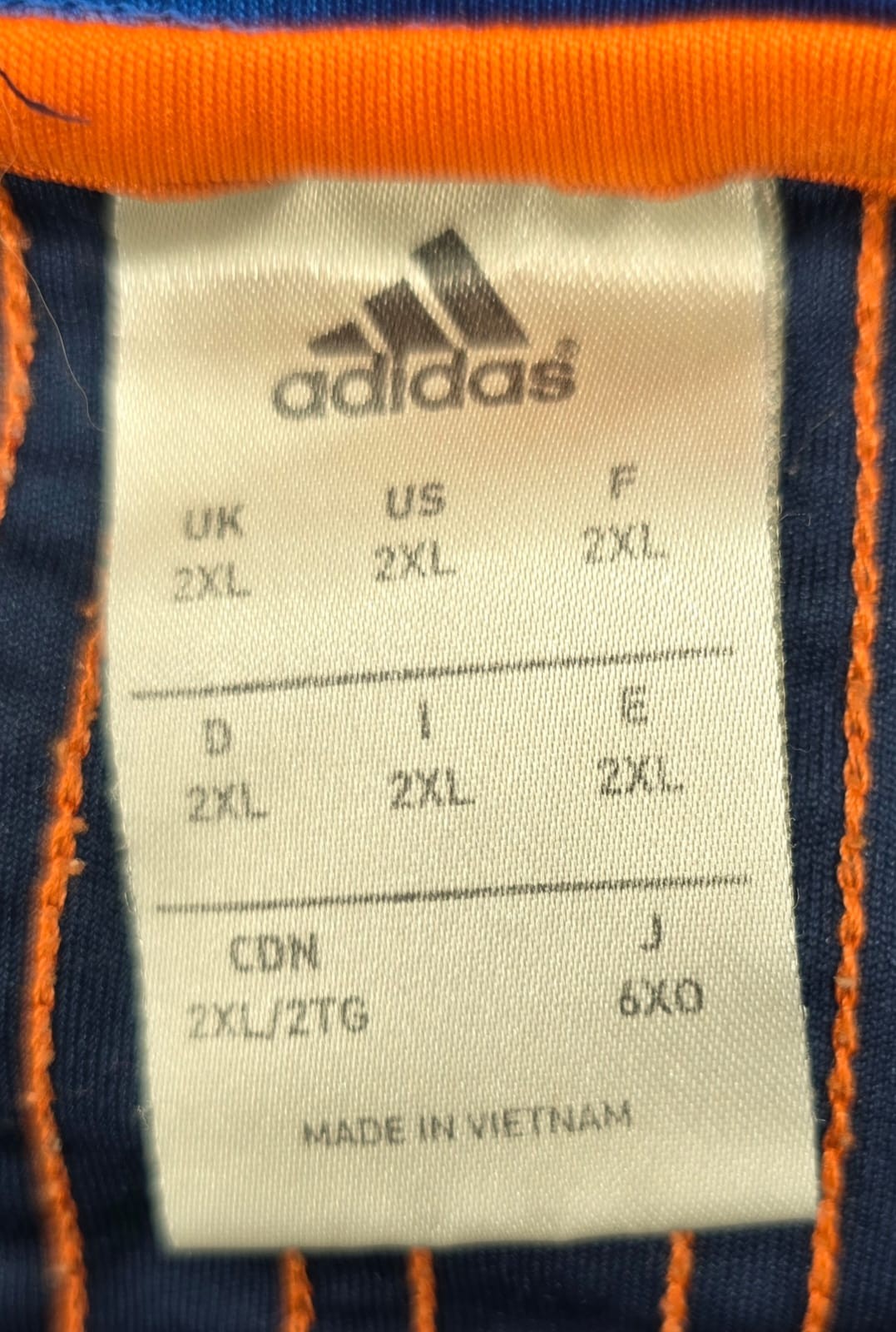 Adidas Men's Navy Blue Short Sleeve T-Shirt Size 2XL Orange Stripes