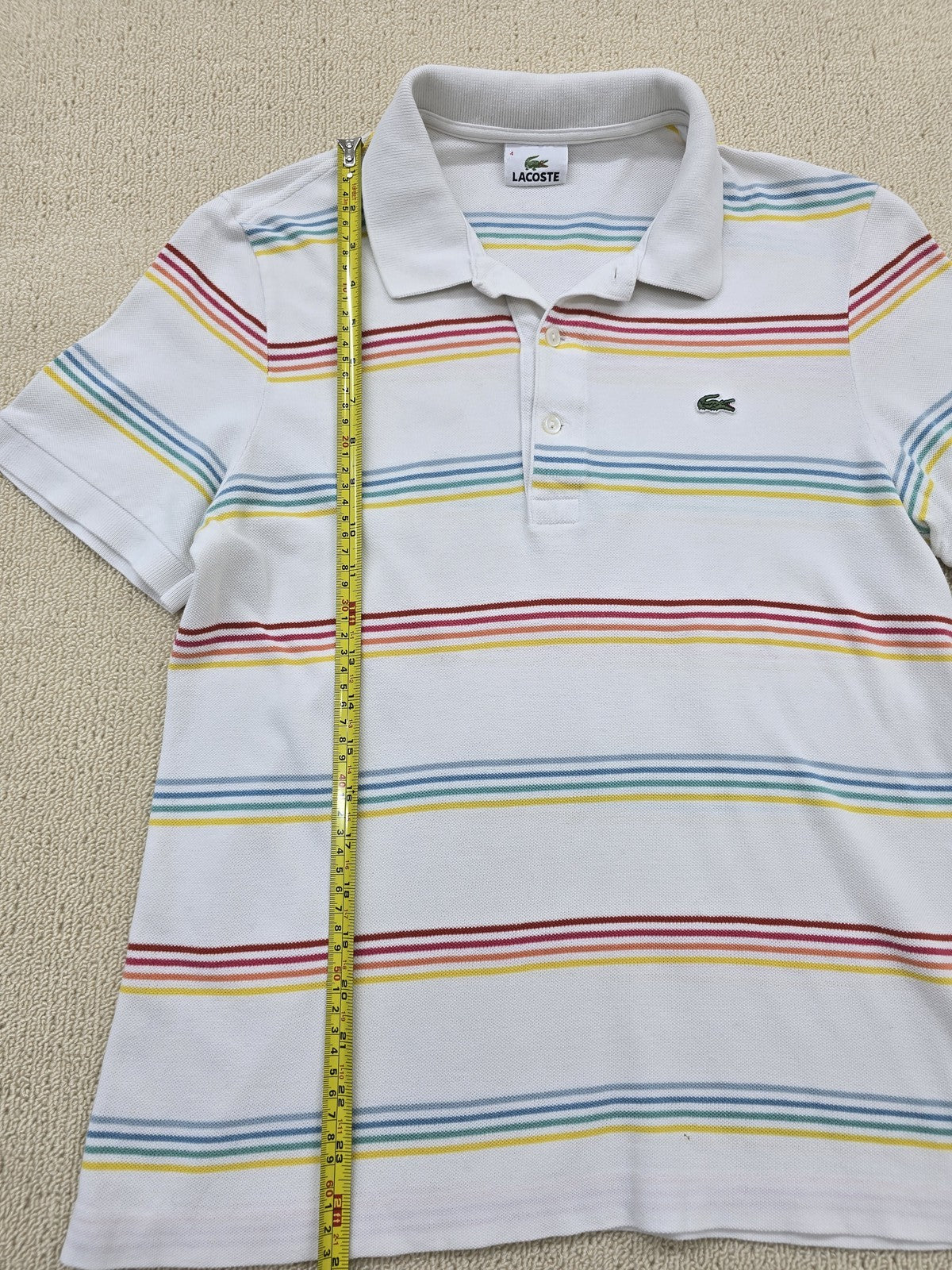 Lacoste Classic White Striped Cotton Pique Polo Men Sz 4 Short Sleeve