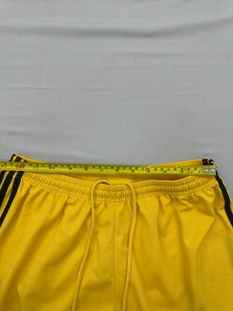 Adidas Unisex Yellow Striped Shorts Size L 3-Stripes Drawstring