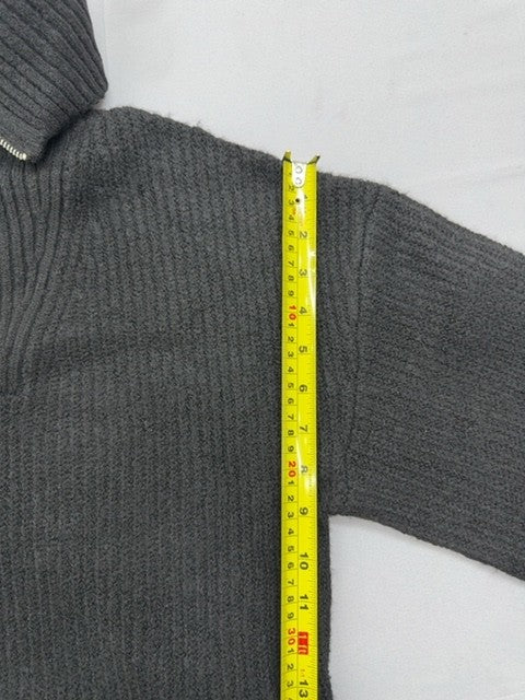 French Connection Women's Gray L Mock Neck Zip Knit Sweater Drop Shoulder