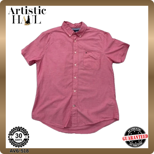 Tommy Hilfiger Men's Pink Shirt – Size L, Regular Fit, Short Sleeve