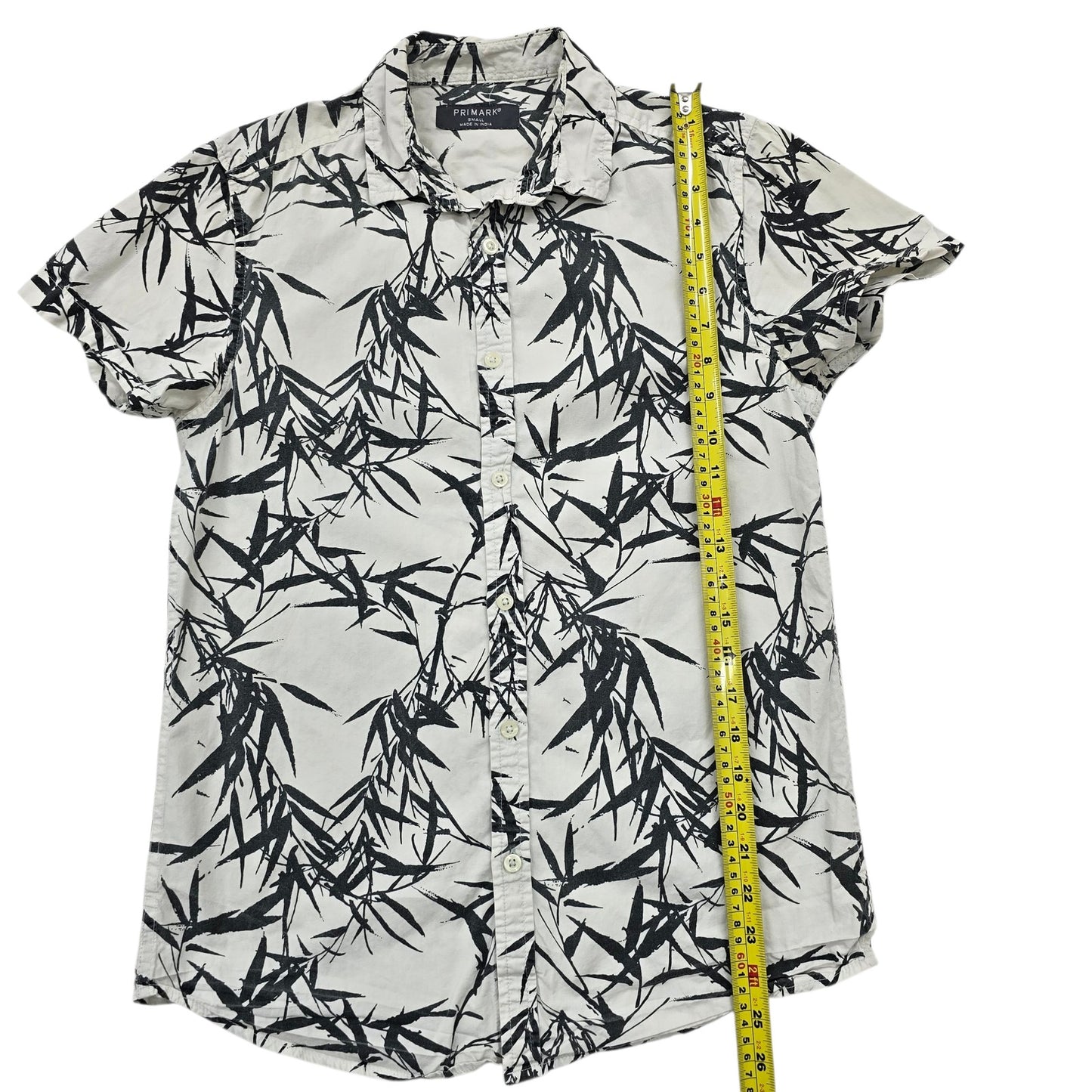 Primark Women's Cream Botanical Print Button-Up Shirt Size S Short Sleeve