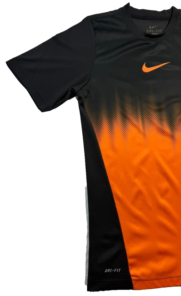 Nike Dri-FIT Men's Training T-Shirt Black Orange Gradient Swoosh Athletic Large