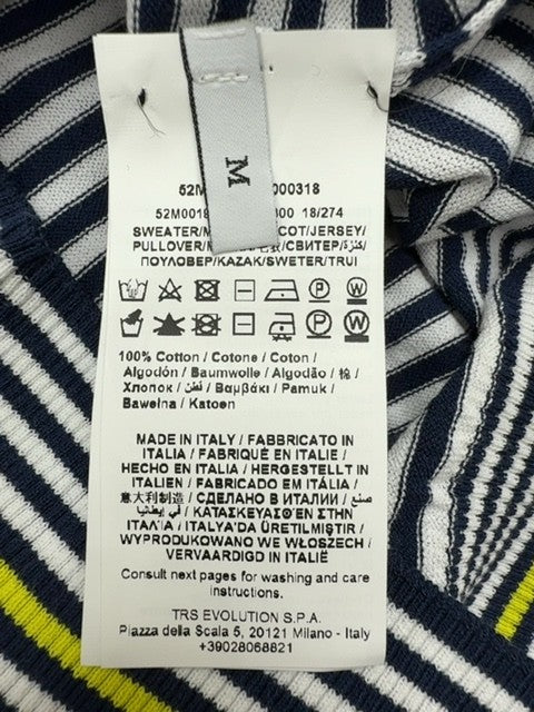 Trussardi Jeans Men's Navy White Striped Crewneck Cotton Sweater L Italy