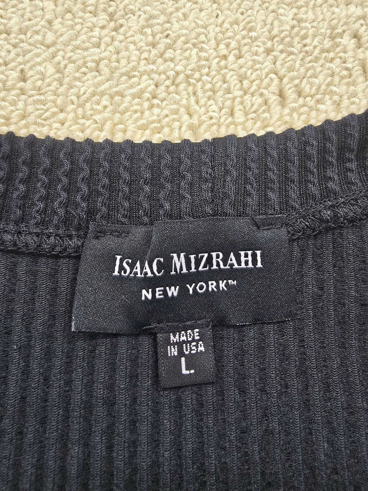 Isaac Mizrahi Black Sleeveless Maxi Dress L Waffle Knit Smocked USA