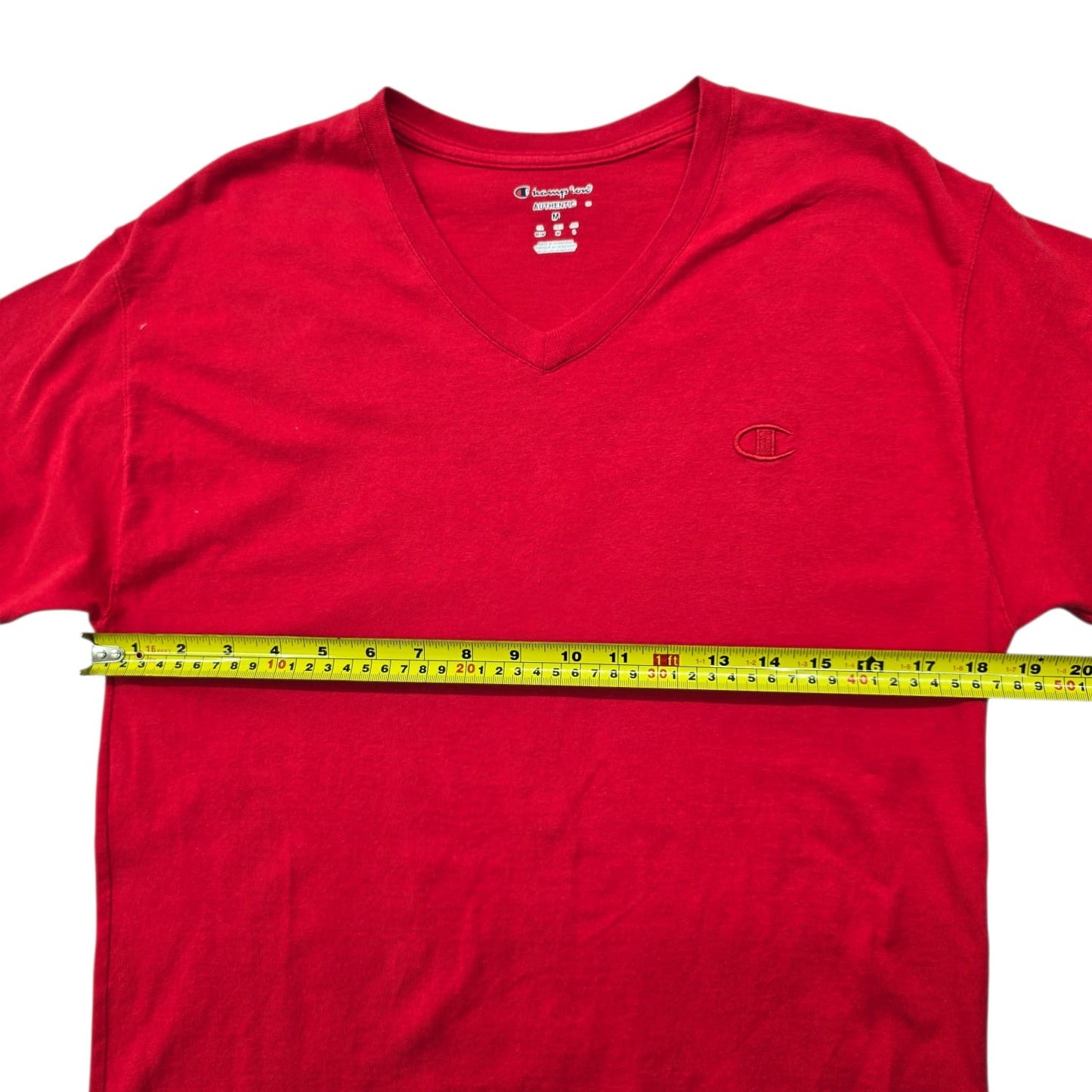 Champion Men's Red V-Neck T-Shirt Size M Cotton