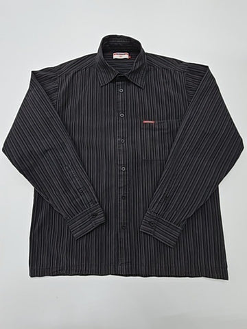 Lee Cooper Men Black Striped Cotton Shirt Size L Casual Button-Up