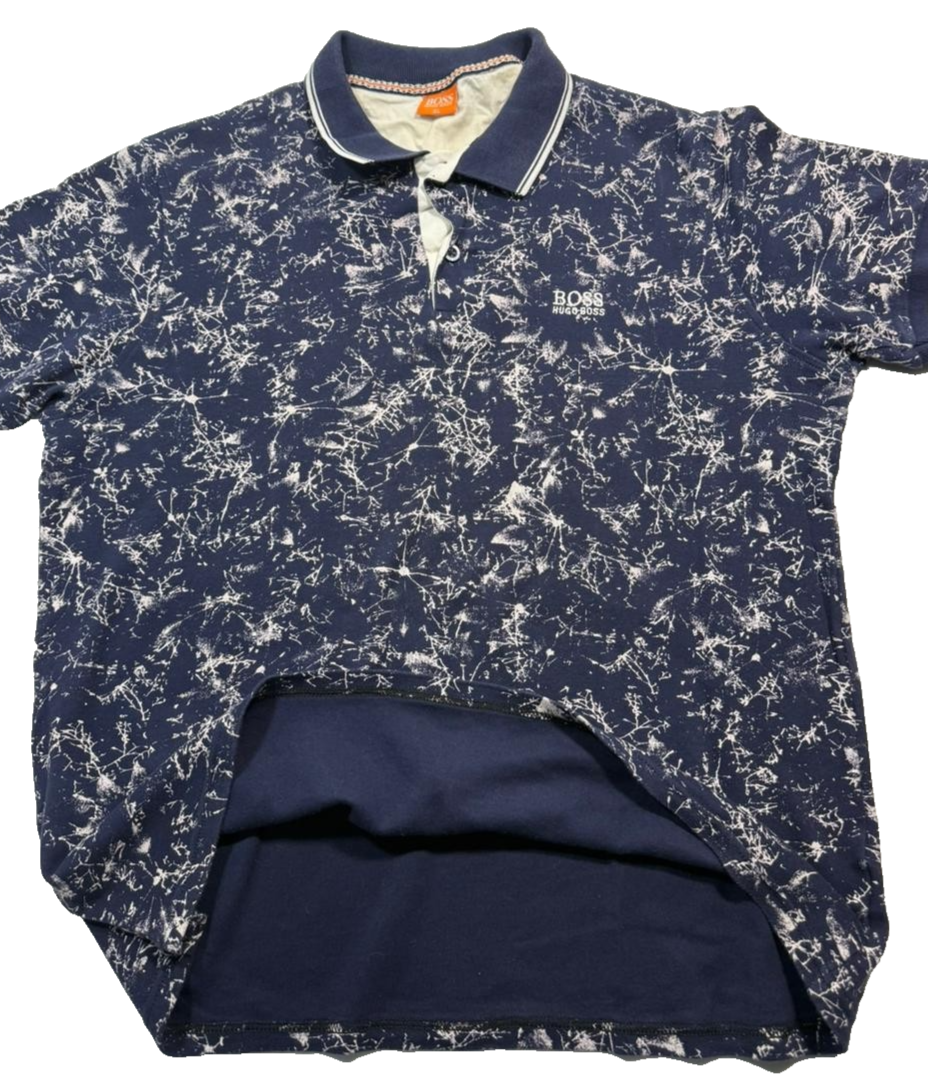 Men's Hugo Boss Navy Blue And White Splatter Print Polo Shirt XL