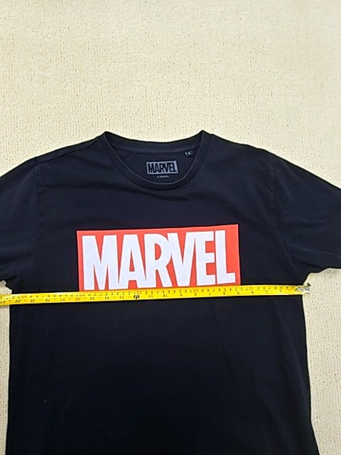 Marvel Black Logo T-Shirt Men's L Cotton Short Sleeve