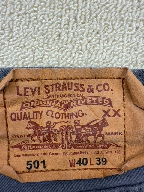 Levi's 501 Original Fit Straight Jeans Men 40x39 Gray Button Fly