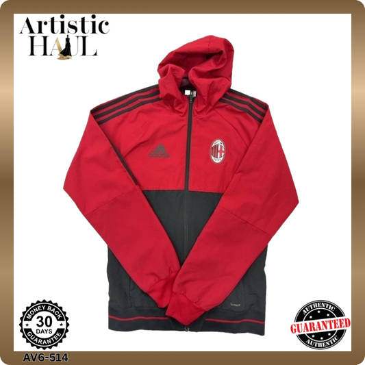 Adidas AC Milan Red Black Full Zip Track Jacket Hooded S Men Soccer