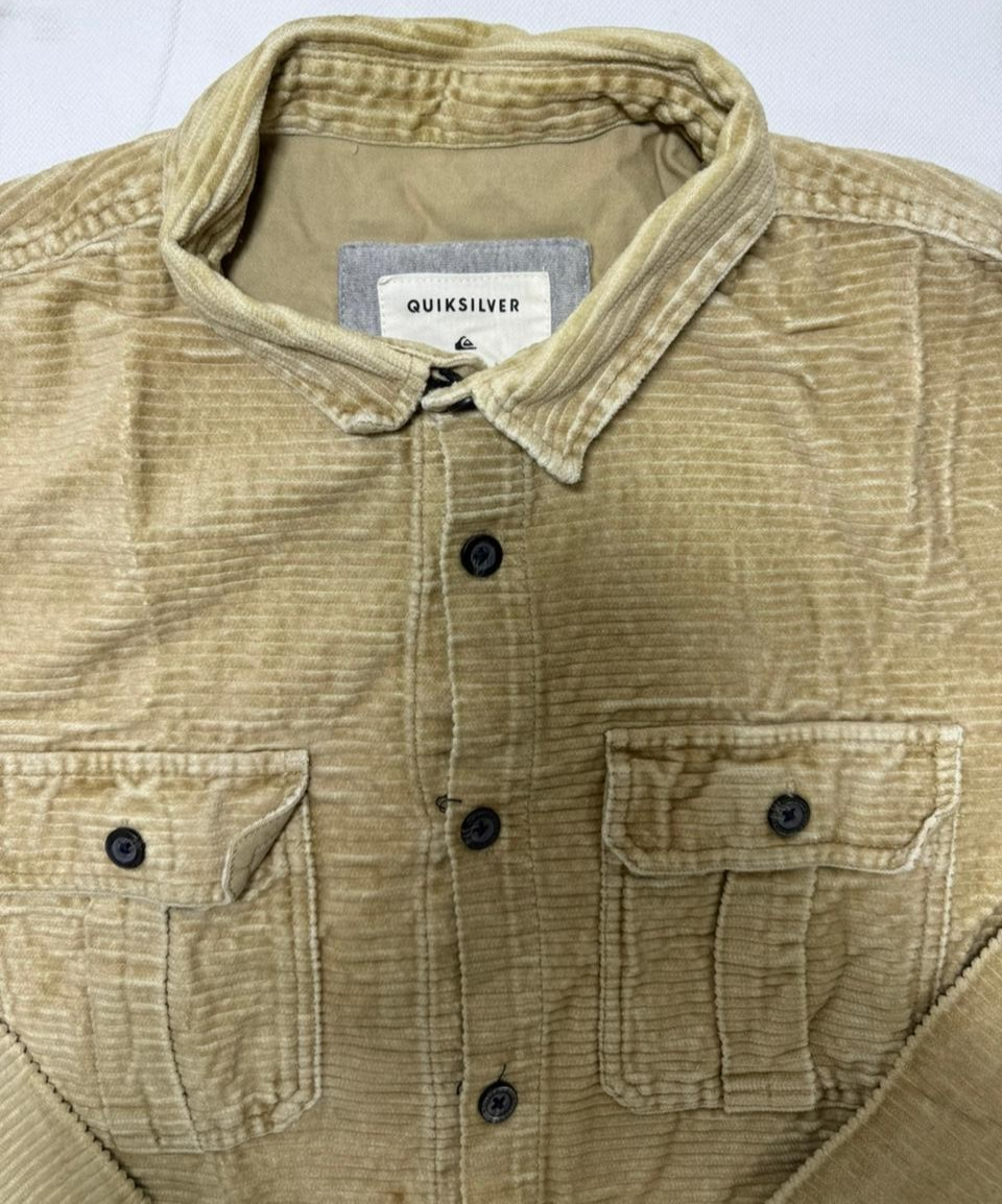 Quiksilver Men's Tan Corduroy Button-Up Shirt Long Sleeve Casual Size M