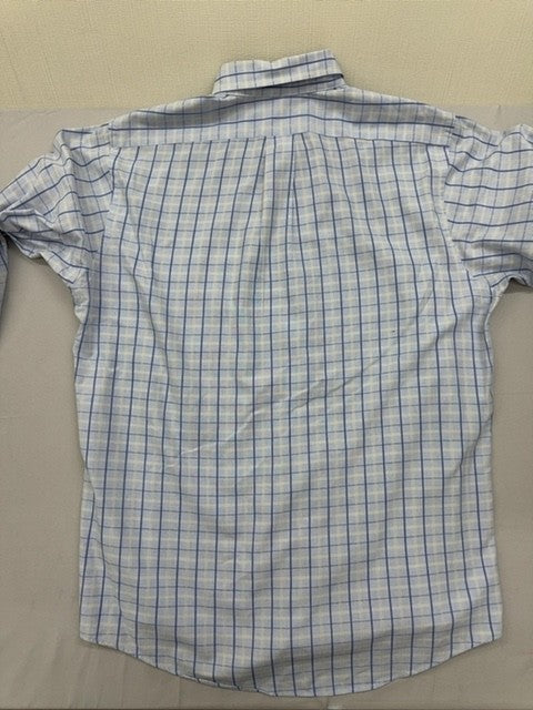 Chaps Blue White Plaid Long Sleeve Button-Down Dress Shirt 15.5 Wrinkle Free