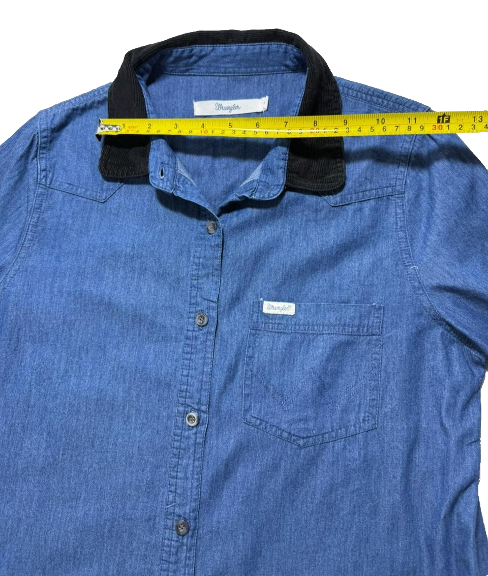 Vtg Wrangler Chambray Color Block Long Sleeve - Size 10