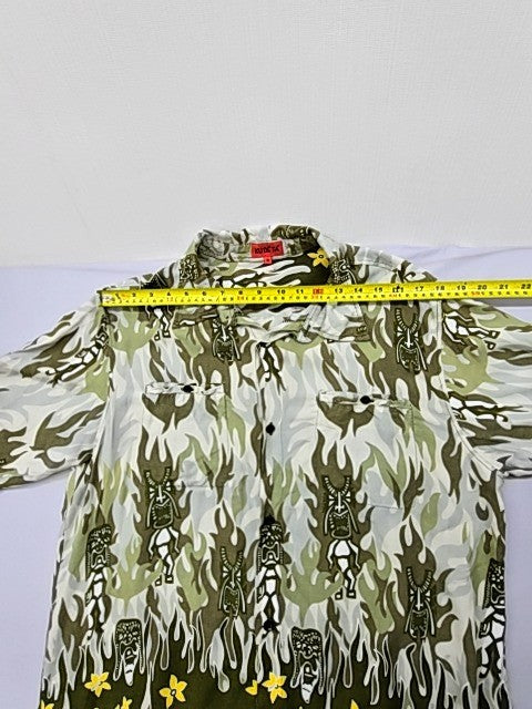 Kudeta Unisex Camo Green Hawaiian Shirt Size 3 Short Sleeve Rayon