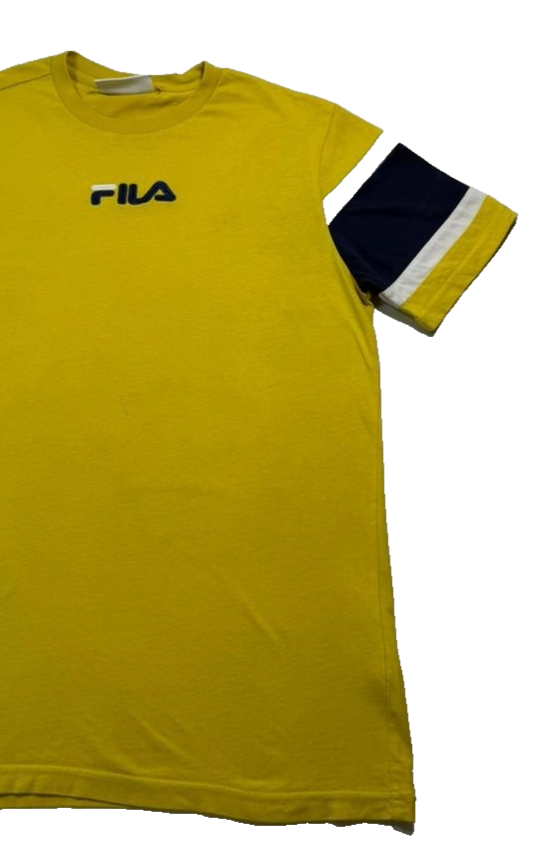 Fila Men's Mustard Yellow Crew Neck T-Shirt Embroidered Logo Colorblock Size S
