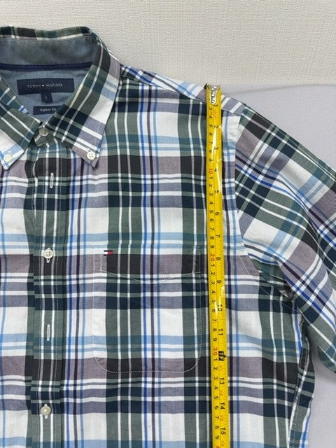 Tommy Hilfiger Men's L Regular Fit Long Sleeve Plaid Cotton Button-Down Shirt