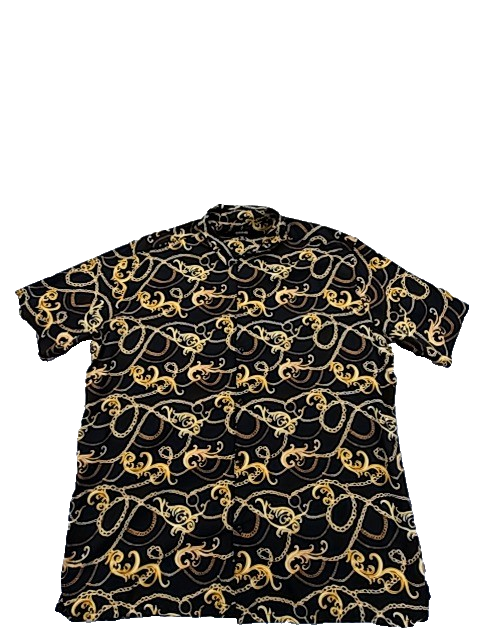 Icon Men's Black Chain Link Relaxed Fit Short Sleeve Shirt XL