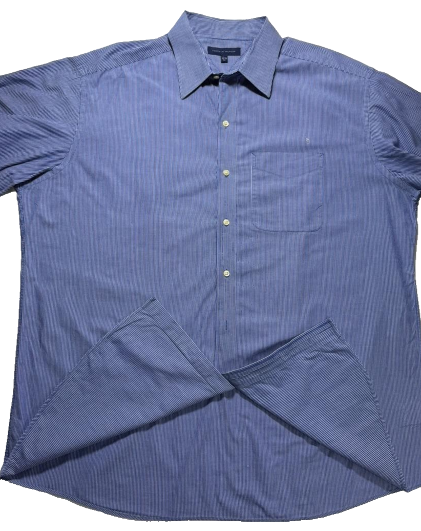 Tommy Hilfiger Men's Shirt | Size XL 34-35 | Blue White Striped