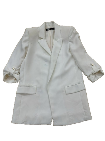 Zara Women's White Oversized Tailored Blazer Size S Shoulder Pads Gold Buttons