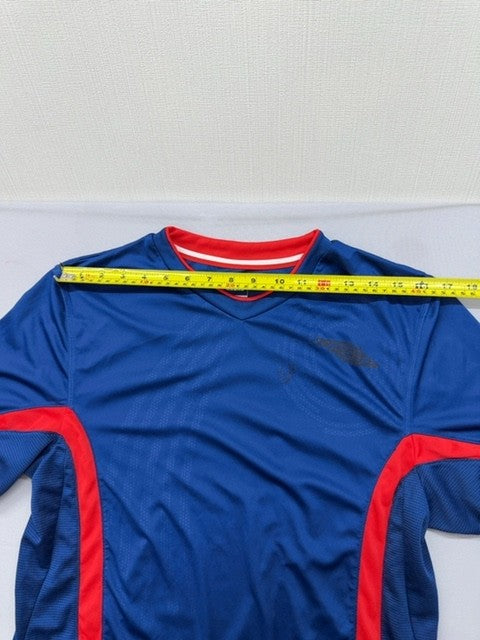 Umbro Blue Soccer Jersey L Short Sleeve V-Neck Red Trim Unisex Adult