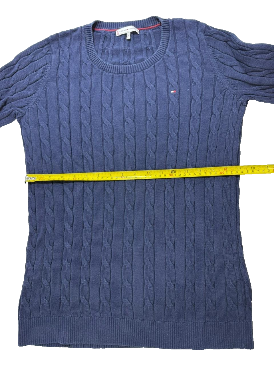 Tommy Hilfiger Blue Cable Knit Crew Neck Jumper - Size M
