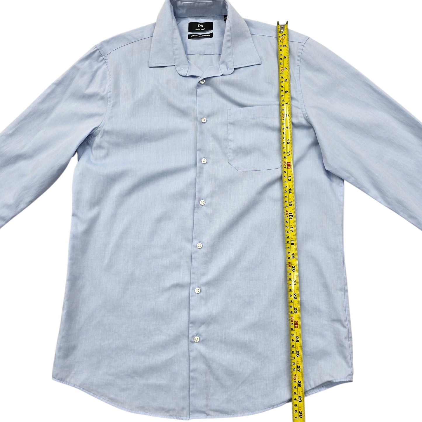 C&A Light Blue Cotton Dress Shirt M 39/40 Reg Fit Easy Iron