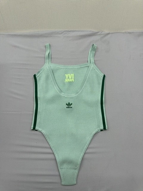 Adidas Ivy Park Green Ribbed Striped Women's Sleeveless Bodysuit